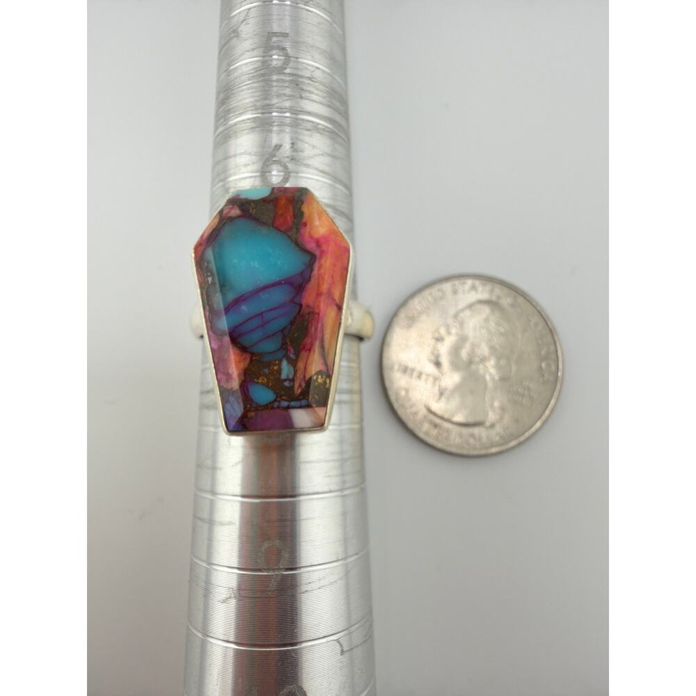 Sterling Silver Oyster Copper Turquoise Composite Ring Size 7.5 - Picture 3 of 6